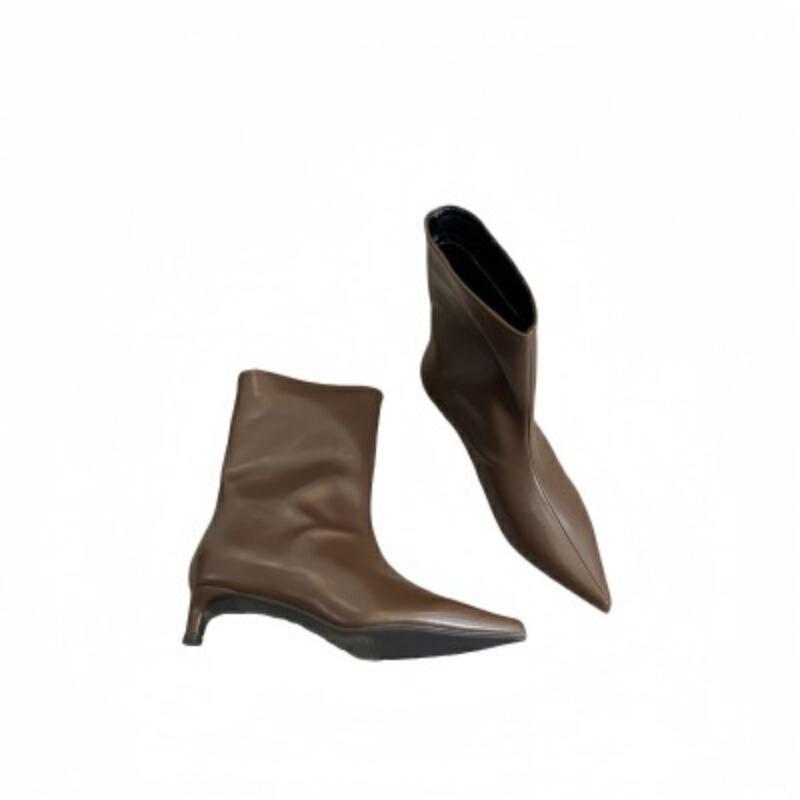 ankle boots style simple temperament fashionable commuting versatile solid color comfortable sleeve cat heel boots pointed boots