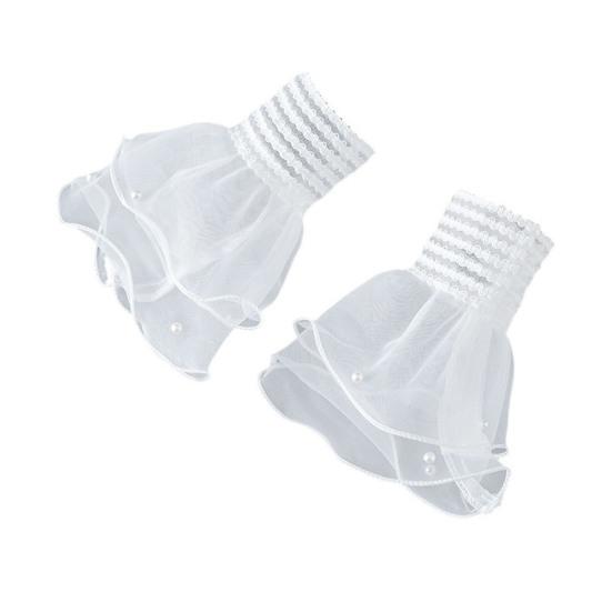 

1 пара женских манжет на запястье, прозрачные кружевные эластичные искусственные жемчужные украшения, противоскользящие оборки, украшение на запястье, однотонные поддельные манжеты принцессы, реквизит для фотосъемки