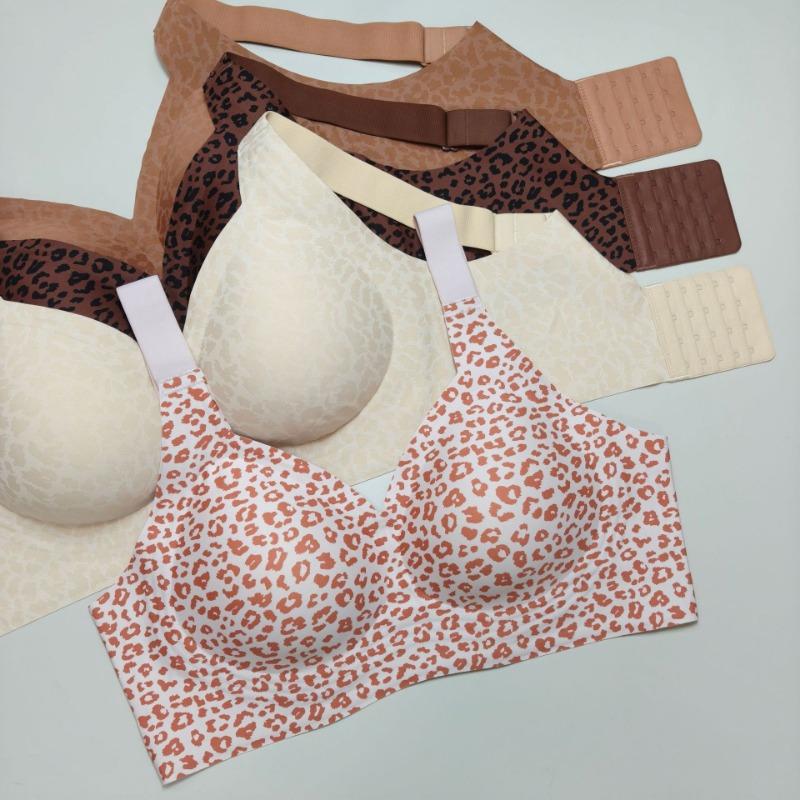 European Hot Selling Leopard Print Seamless Wireless Jelly Cup Bra Plus Size Comfort Daily Intimates for Women