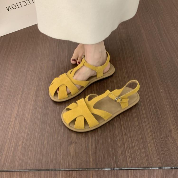 French flat-bottomed Mori leather woven baotou sandals women's summer 2025 new fashion casual beach Roman shoes