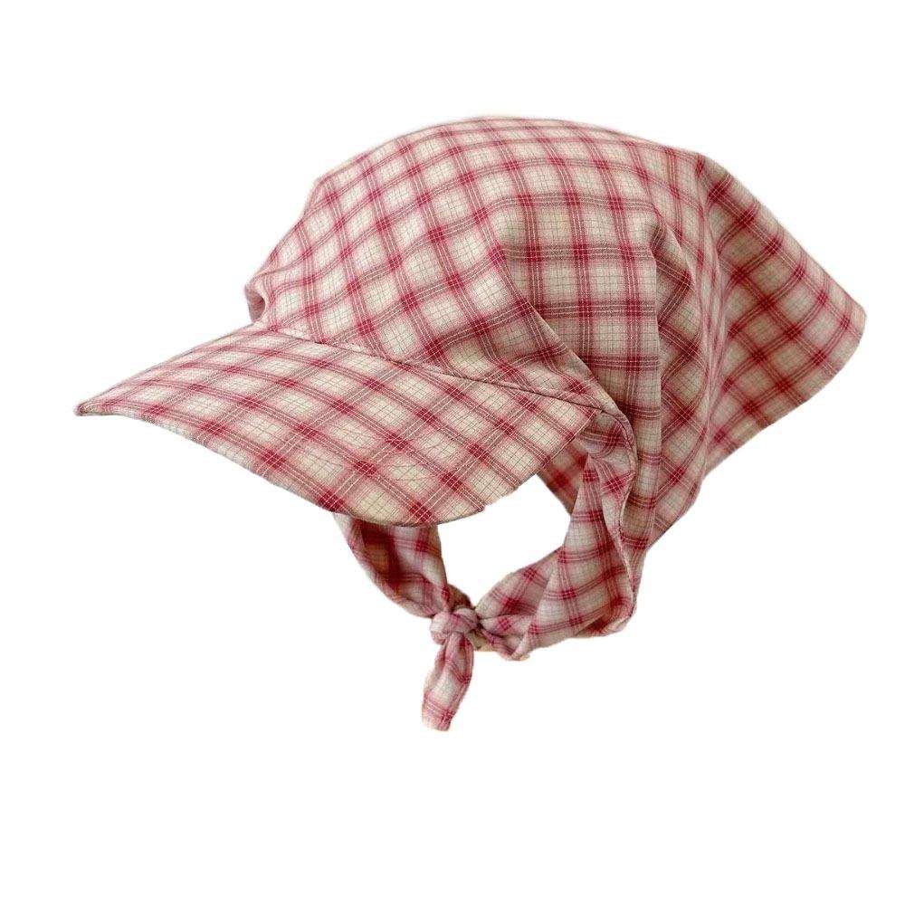 Rural Style Triangle Headscarf Hat Plaid Strappy Bandana Cap Retro Headscarf Baseball Hat  Travel