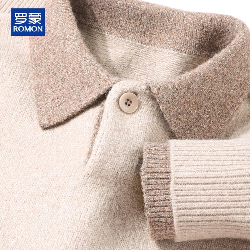 ROMON Men's Color-Block Polo Neck Knitted Sweater