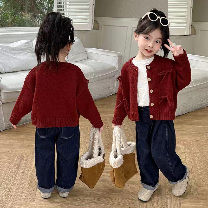 

Вязаный кардиган из ангоры красного цвета для девочек с бантом - Коллекция Осень/Зима 2025 130cm