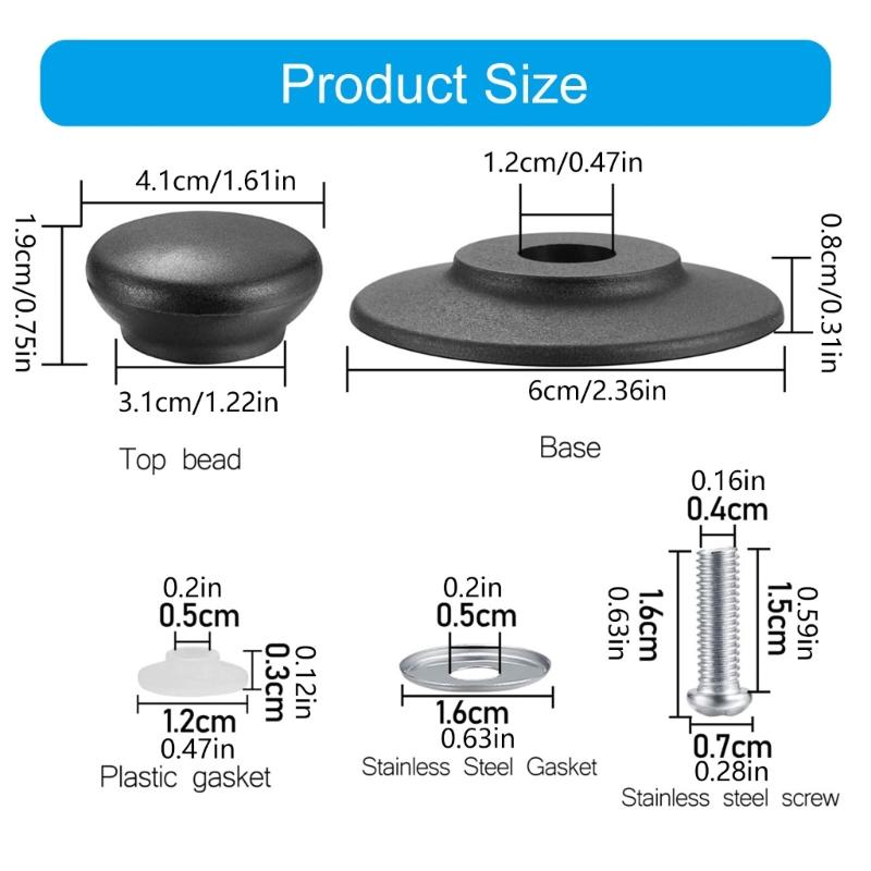 Set of 4 Multipurpose Cookware Lid Knobs Sturdy Plastic Pan Handle Suitable for Multiple Kitchen Pot Covers Black