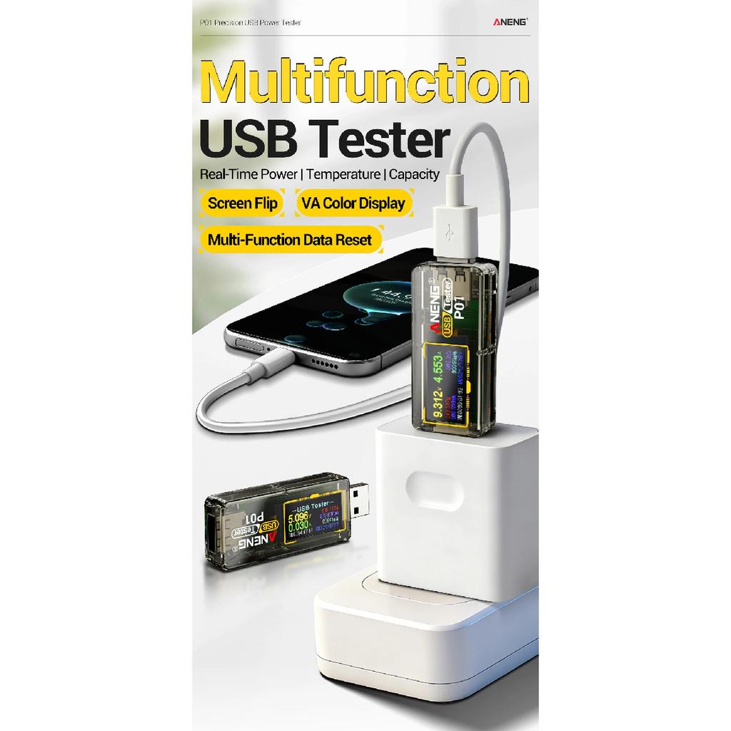 Digital Voltmeter Ammeter ANENG P01 USB Tester Meter 4V-30V Capacity Energy Temperature Fast Power Detector