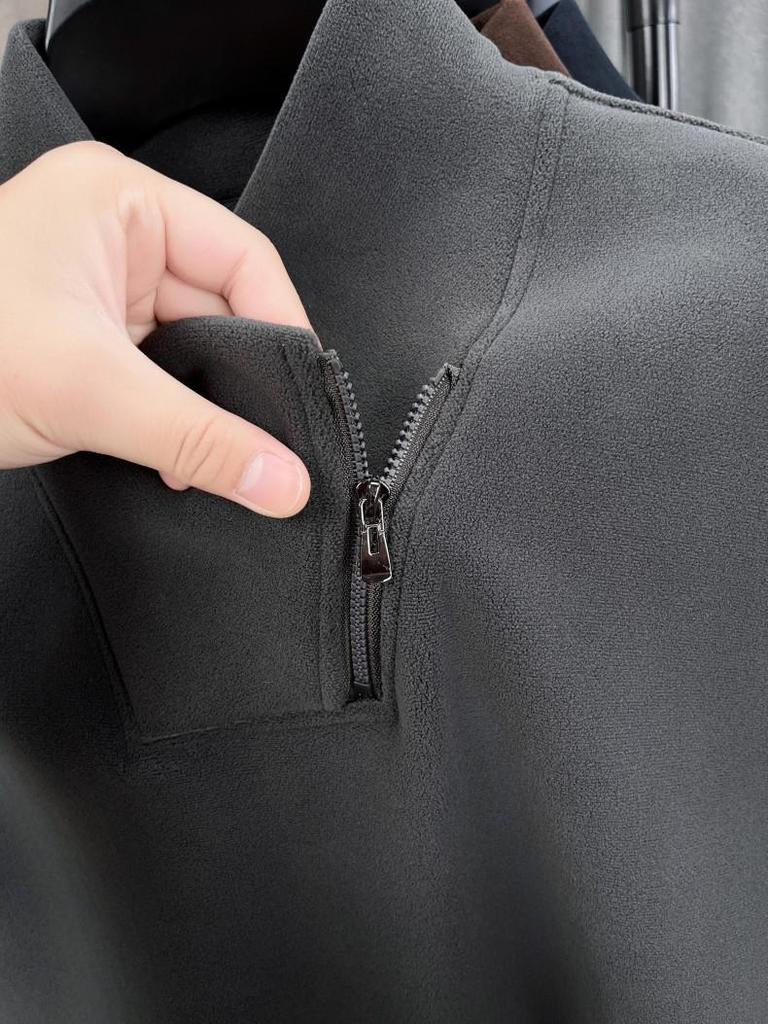 Men's Double-Sided Sherpa Fleece Hoodie, Half-Zip Stand Collar, Thickened and Warm Pullover Base Layer