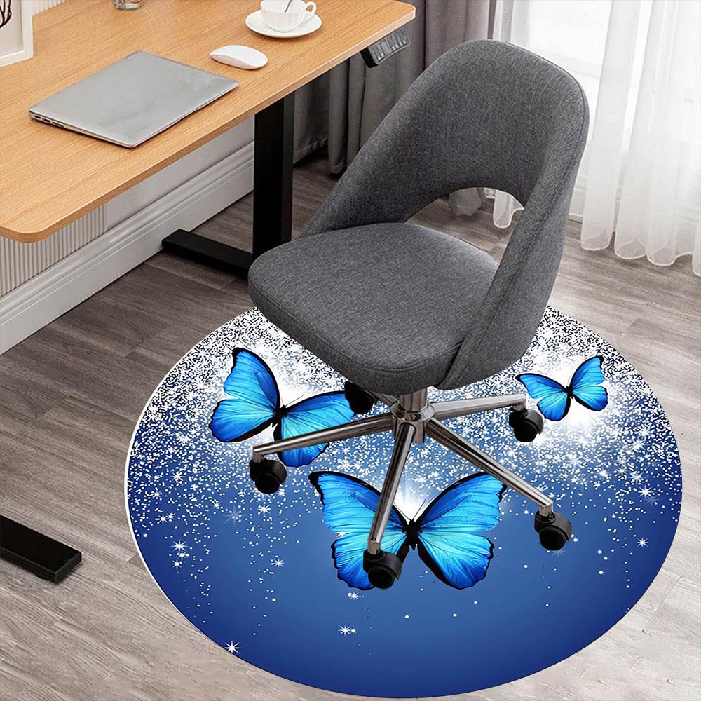 1pc Butterfly Moon Round Chair mat Area Rug - Non-Slip, Floor Mat for Office, Bedroom, home decor Christmas Gift p0811224