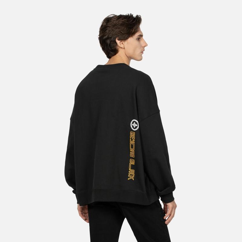 Evisu Logo Print Loose Fit Crew Neck Sweatshirt Men Sweatshirt Black 2EAGNM3SW5226OSCT
