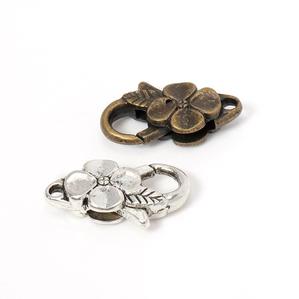 10Pcs/lot Antique Silver Flower Lobster Clasp Hooks for Necklace Bracelet Chain DIY Jewelry Accessory Findings 26*15MM