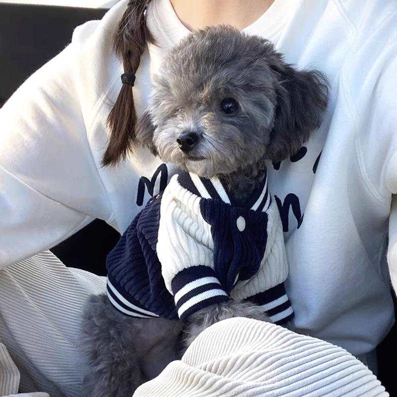 Cute Puppy Dog Clothes Autumn and Winter Warm Embroidered Corduroy Baseball Jacket Small Dog Bigbear Pet Clothing