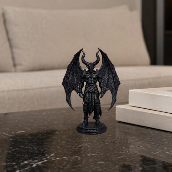 Demon Angel Statue with Armor And Wings, 3D Printed Gothic Sculpture for Desk Shelf, Dark Fantasy Home Decor, Halloween Gift for Men