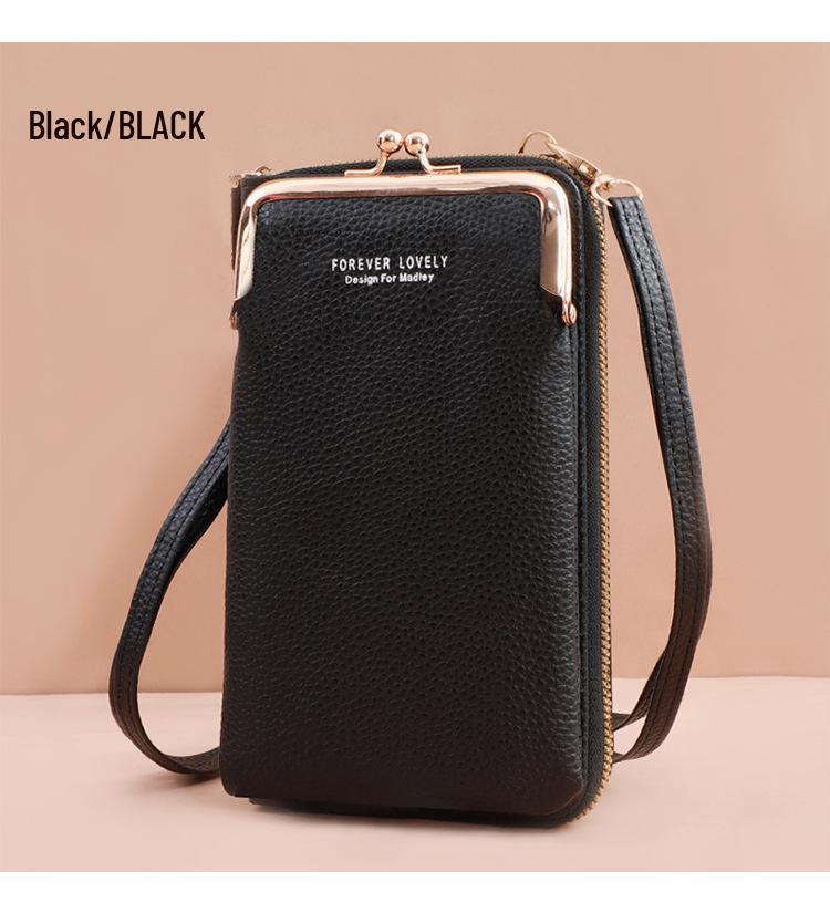 

2026 Women s Korean Style Lychee Grain Large Capacity Crossbody Phone Bag & Wallet. чорний