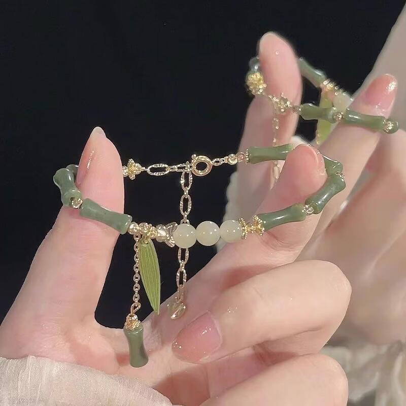 Fashion Handmade Bamboo Joint Tassel Strand Beaded Bracelet For Women Girls Bamboo Leaf Bracelet Jewelry Accessories Gifts