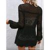 Women V Neck Long Sleeve Hollow Out Knit Cardigan Sun Protection Beach Cover Up Outerwear