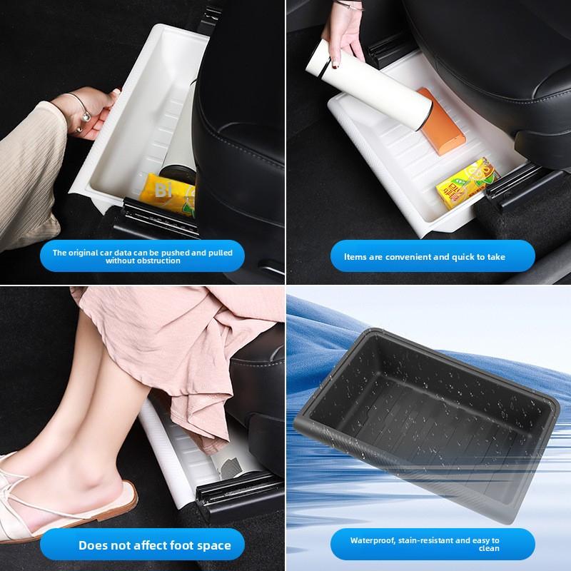 Under Seat Storage Box for Tesla Model Y 2020-2024 Centrol Console Organizer Accessories Underseat Hidden Store Space Bin