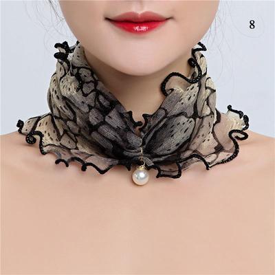 Fashion Print Neck Collar For Women Fake Pearl Pendant Organza Lace Scarf Ruffle Lace Scarf Chiffon Scarves Bandana Headband