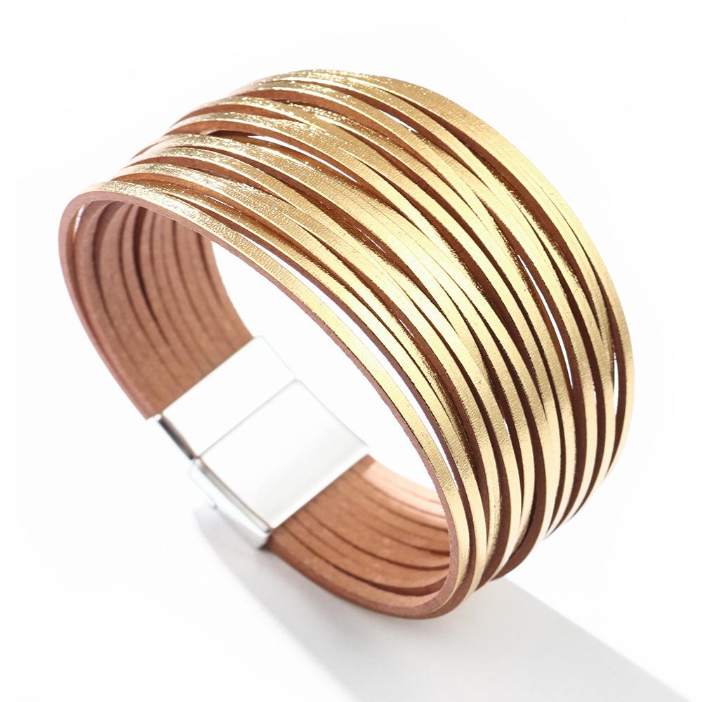 Mixed Color Multilayer Women Bracelet Handmade Leather Bracelet for Women Magnet Buckle Wide Bracelet Fashiion Jewelry