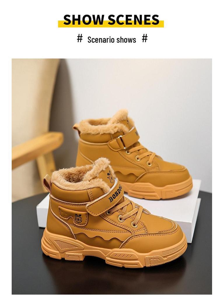 Bobodou Kids' Winter Velvet-Lined Martin Boots for Boys & Girls - Thick, Warm, Trendy Sports Shoes 2025