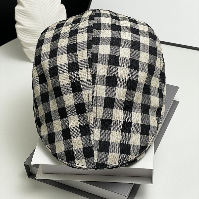 New British Classic Plaid Cotton And Linen High-Quality Forward Hat Men'S And Women'S Fashion Versatile Face Beret Cap