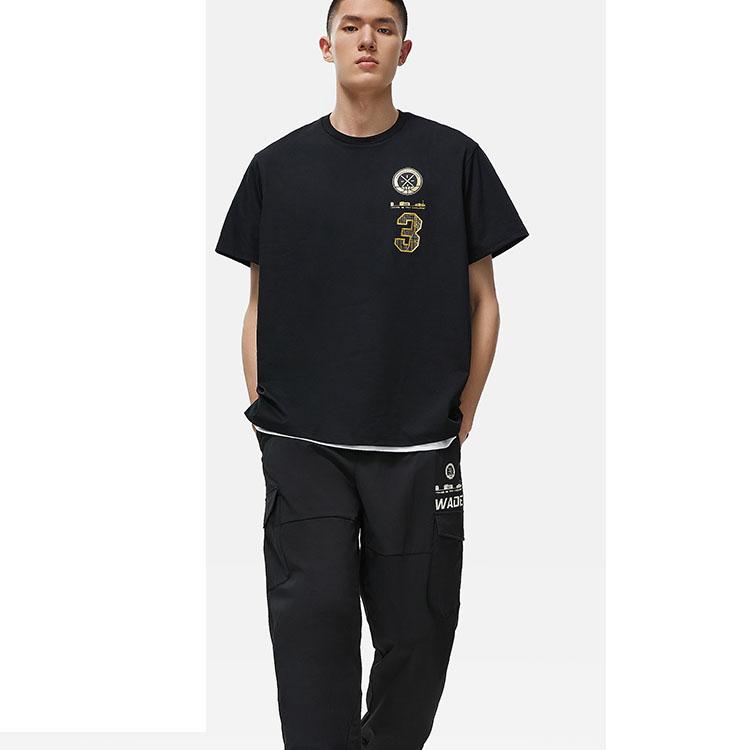 Li Ning Hall Of Fame Series Wade stampato girocollo manica corta T-shirt unisex Tops Nero AHST939-2
