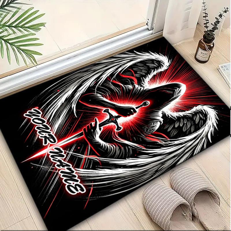 1PC Custom Name Angel Darkness Theme Floor Mat Ideal for Living Room, Game Rooms, Office, Bedroom,Floor Mat Playful Design