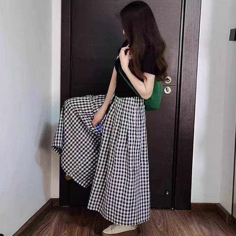 Last Piece: Cut Label Fake Two-Piece T-Shirt & Wide-Leg Skirt Pants Set