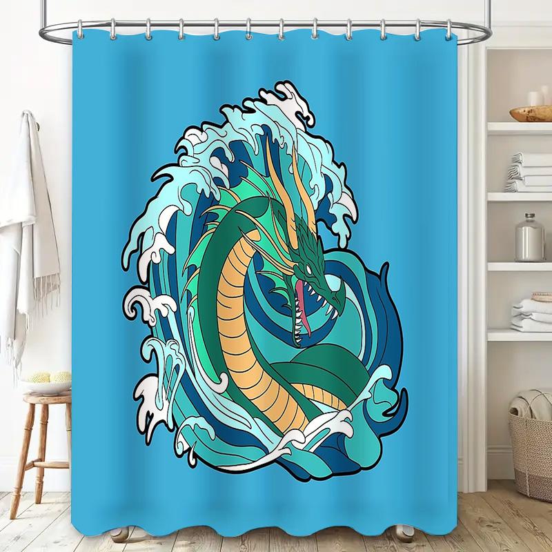 Dragon Shower Curtain Fantasy Mythical Creature Bathroom Decor Japanese Art Home Decor Vivid Print Waterproof Backdrop