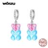 WOSTU 925 Silver Pink Blue Cute Candy Bear Stud Earrings For Women Fashion Party Jewelry Gift CQE1388