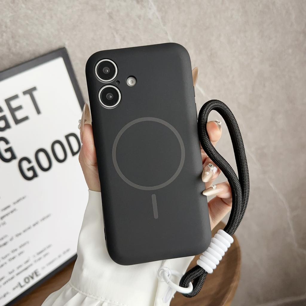 Liquid Silicone MagSafe Magnetic Case with Wrist Strap for iPhone 12 13 14 15 16