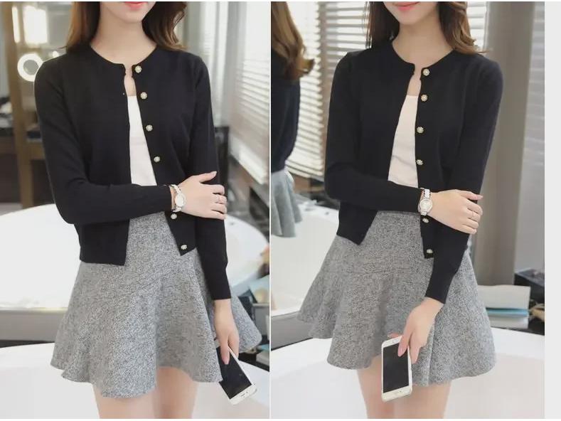 Women's Slim Round Neck Knitted Cardigan - Lightweight, Solid Color Sweater for Spring and Autumn
