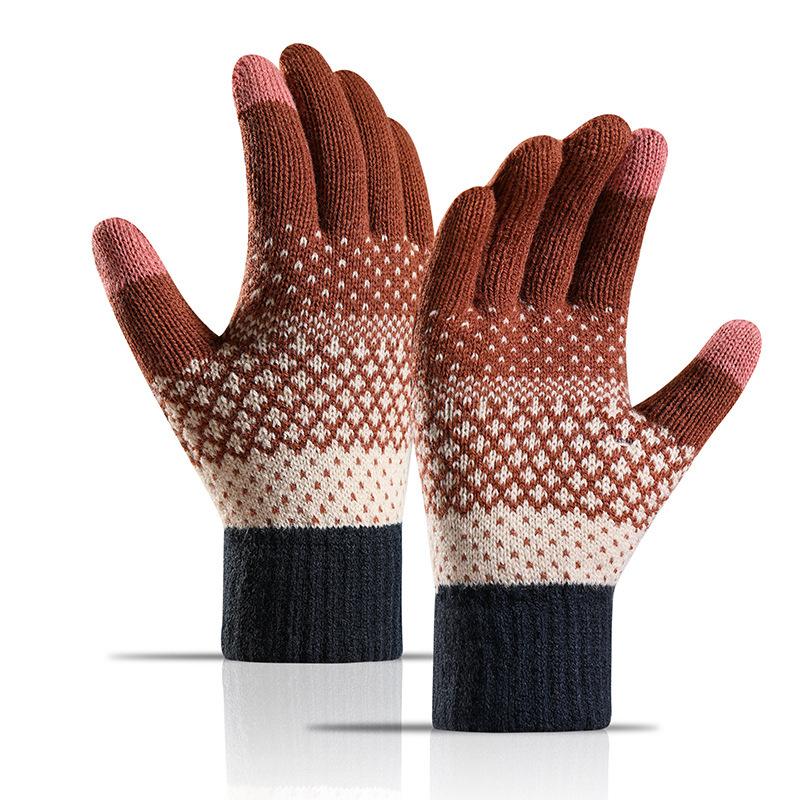 Knitted Gloves Women Winter Warm Thermal Double Layer Fleece Lined Thick Outdoor Riding Fingerless Touchscreen Wholesale Adult Five-Finger