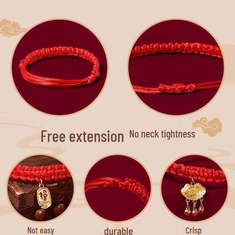 Pet Collar: Hand-Woven Red Rope Necklace with Longevity Lock for Cats and Dogs - Attracts Wealth and Fortune