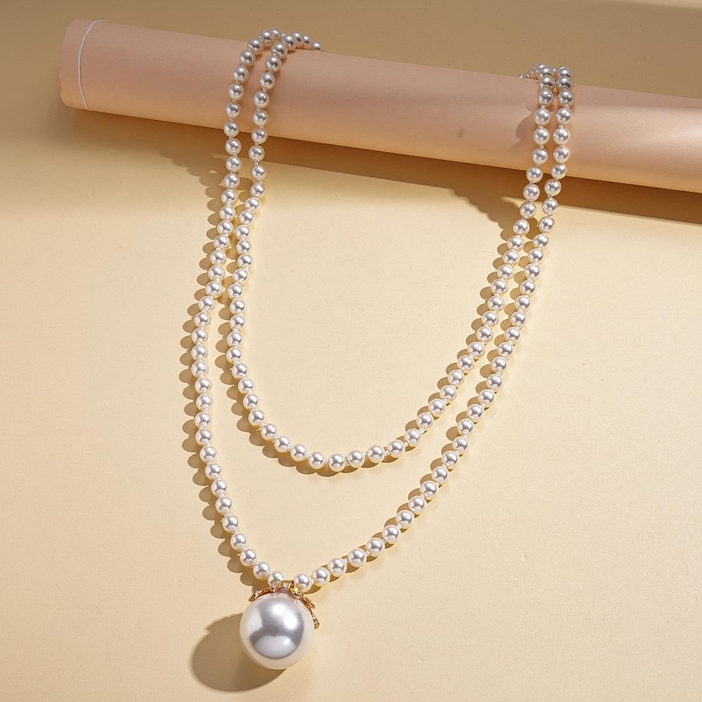 Baroque Retro Imitation Pearl Beaded Multi-layer Sweater Chain Elegant Necklace
