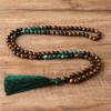 Tiger's Eye African Turquoise Mala Necklace – Beads Tassel Healing Jewelry, Boho Grounding Gift for Men Women
