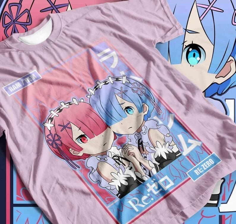 Ram & Rem Re:Zero Vintage Anime Oversized T-Shirt, Twin Maids Graphic Tee, Unisex Casual Top