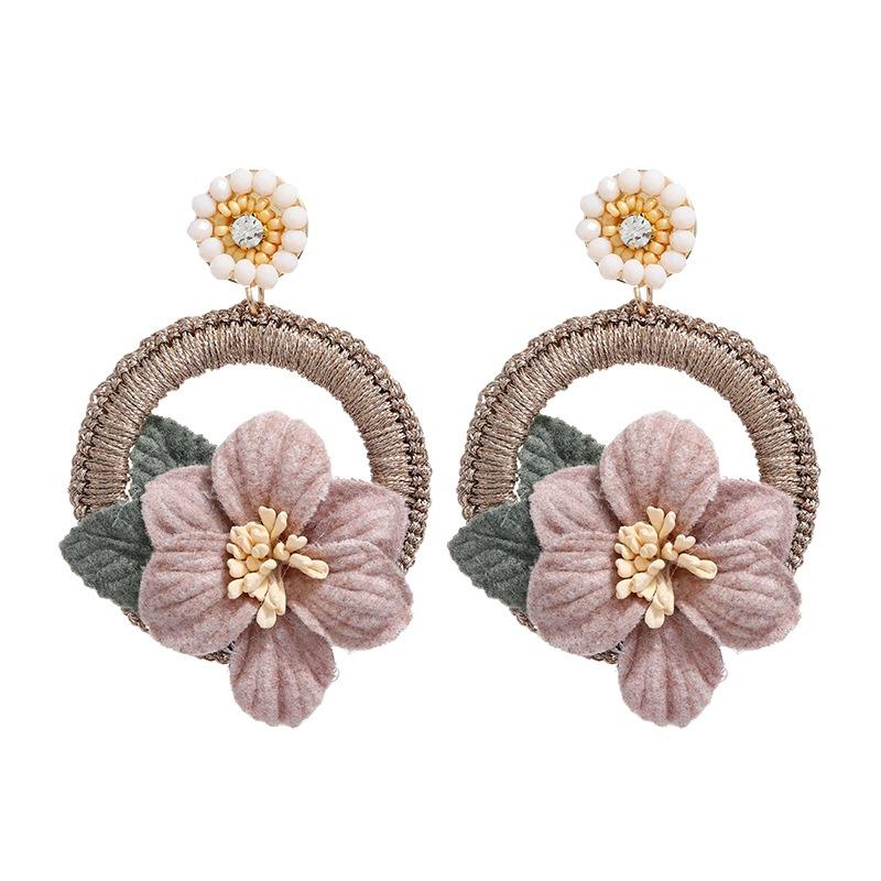 Vintage crystal flower big circle stud earrings long temperament personalized vacation earrings bohemian earrings women