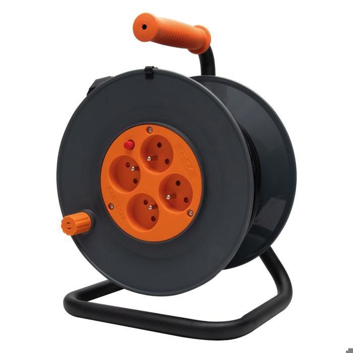 Enrouleur 4 Prises H05VV-F 3G1mm² 25m + Coupe-circuit - Noir - Zenitech