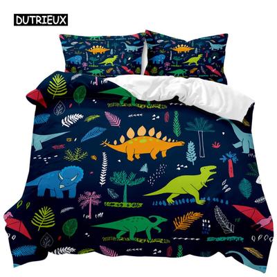 Dinosaurier Bettbezug Set Tropischer Cartoon Dinosaurier Einzelbettwäsche Set für Kinder Jugendliche Doppel Queen King Size Polyester Steppdecke