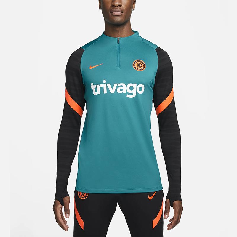 Nike Half Zip Thumbhole Training Quick Dry Long Sleeve Football Shirt 21-22 Season Chelsea Men Tops Light-Blue DC5466-472