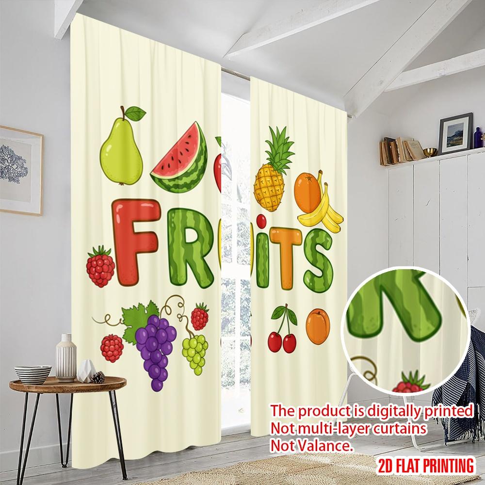 2pcs 2D Flat Printing Window Drapes Fruits Illustration Cartoon Design Polyester Fabric Without Electricity All Season Party &