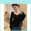 T Shirt For Women Oversize V Neck Long Sleeve With Embroidery For Casual And Yoga
