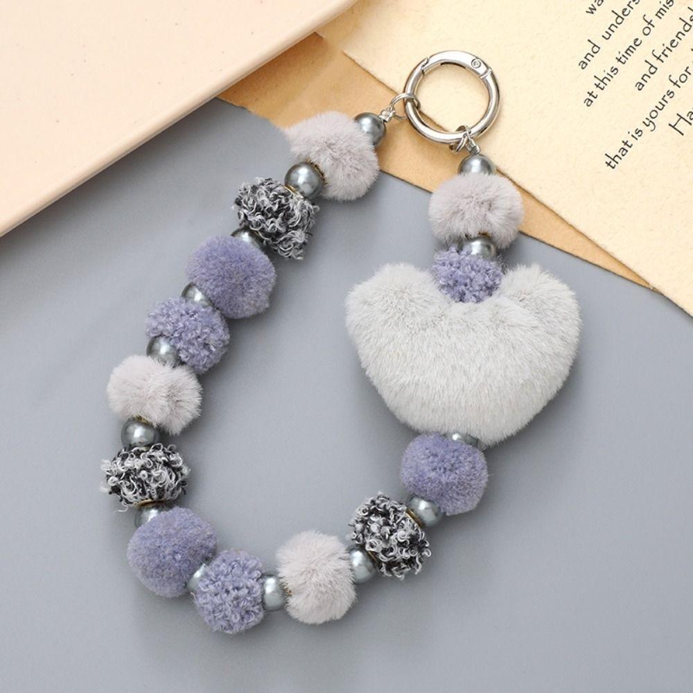 Colorful Loveheart Beaded Keychain Anti-Lost Loveheart Beaded Bracelet  Female Lady Girl