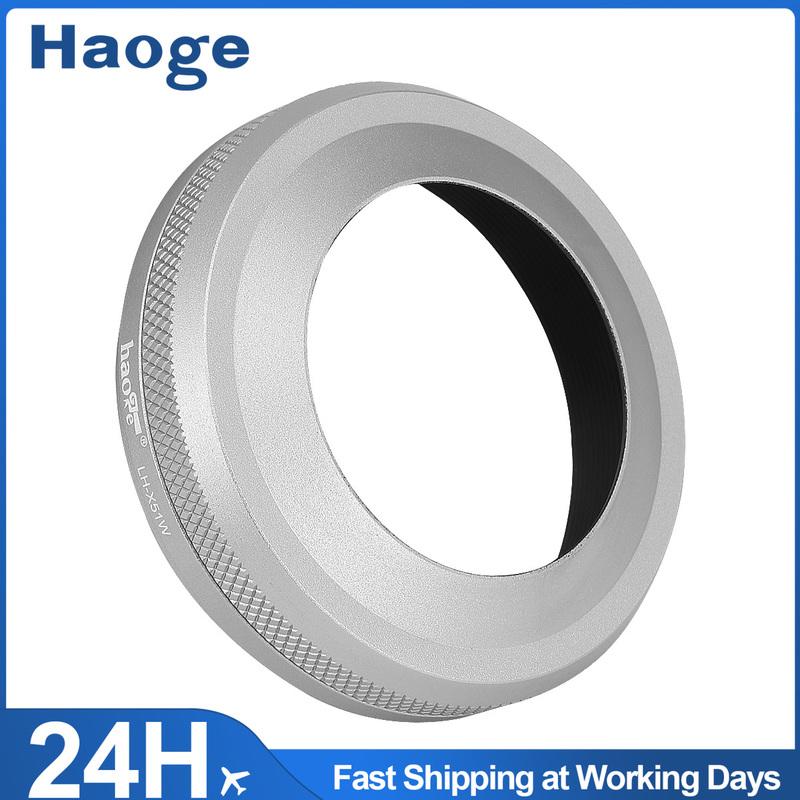 Haoge 2in1 All Metal Ultra-Thin Lens Hood with Adapter Ring Set for Fujifilm Fuji X100VI Camera Silver LH-X51W