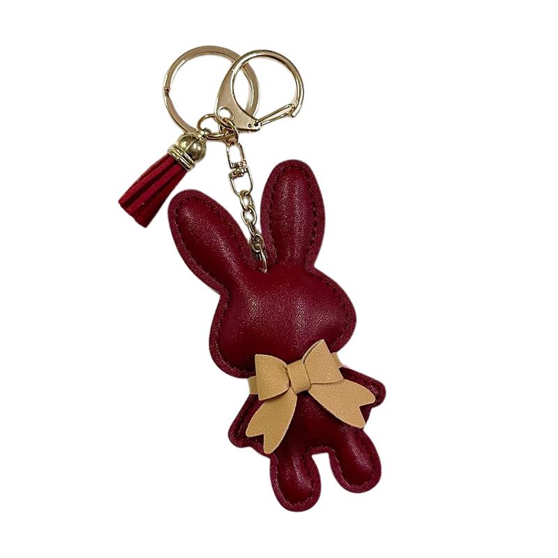 

Cute Pu Leather Solid Color Bunny Keychain Creative Bow Bunny Keyring Car Key Holder Pendant Bag Charm Gifts вино красного