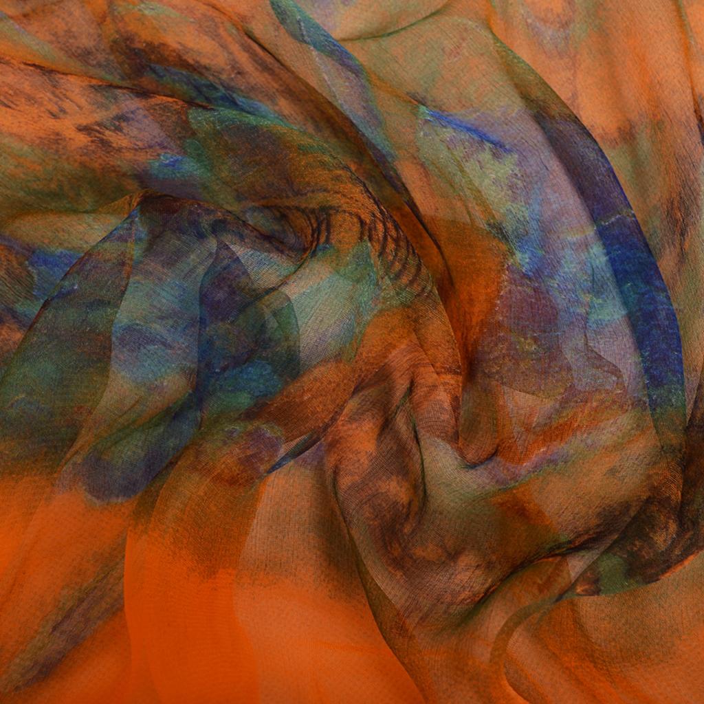 [BYSIFA] Orange Women Mulberry Silk Scarf Printed 170*105cm Fashion Water Ink Painting Luxury Scarves Shawl For Spring Autumn