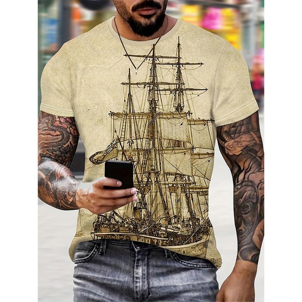 Sailing Ship Graphic T-Shirts Sailboat 3D Print Men Women T Shirt Short Sleeve Oversized Harajuku Y2k Tops Tees Kids Clothing