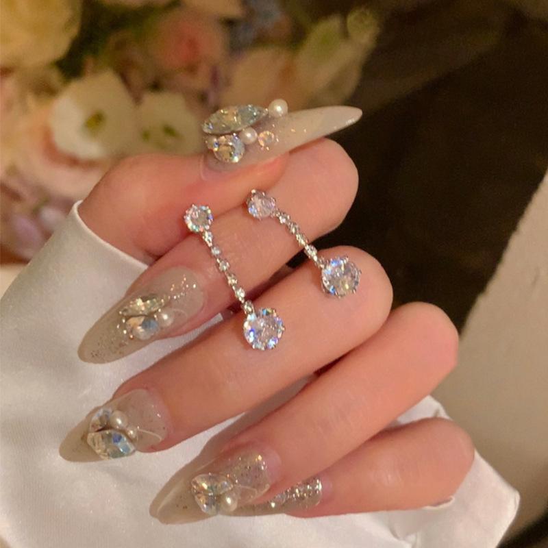 Silver needle zircon fringed earrings women s new earrings temperament ears