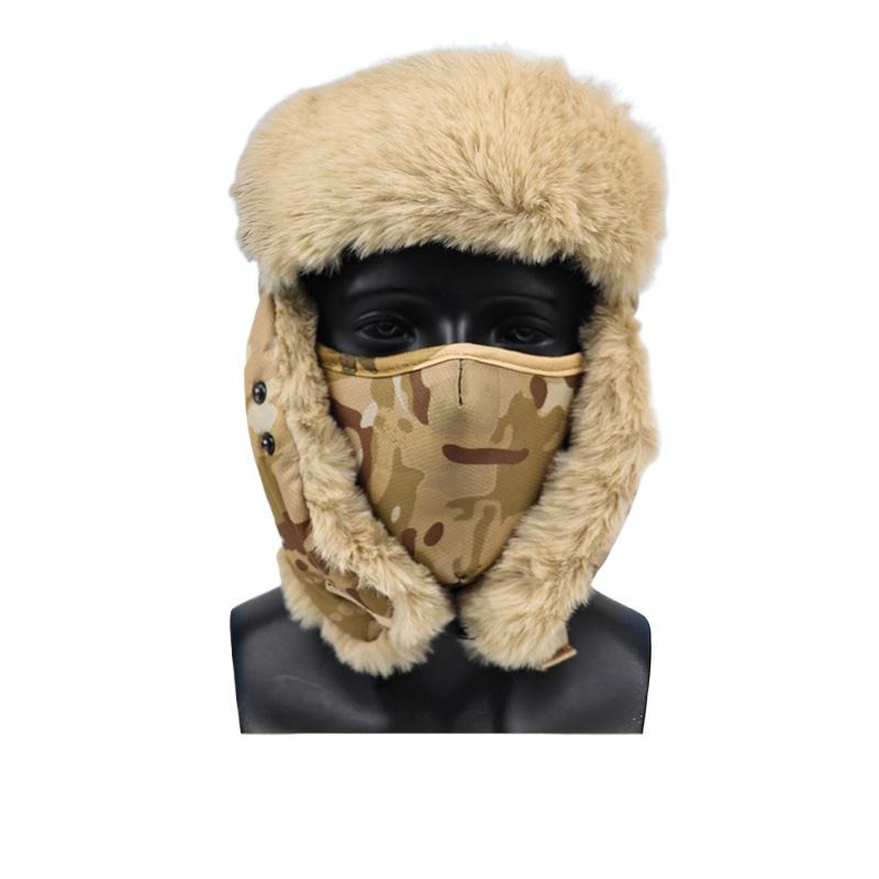 Unisex Winter Outdoor Plush Warm Lei Feng Hat With Earflaps Windproof Mask Camouflage Pilot Motorcycle Cycling Cap For Men Women