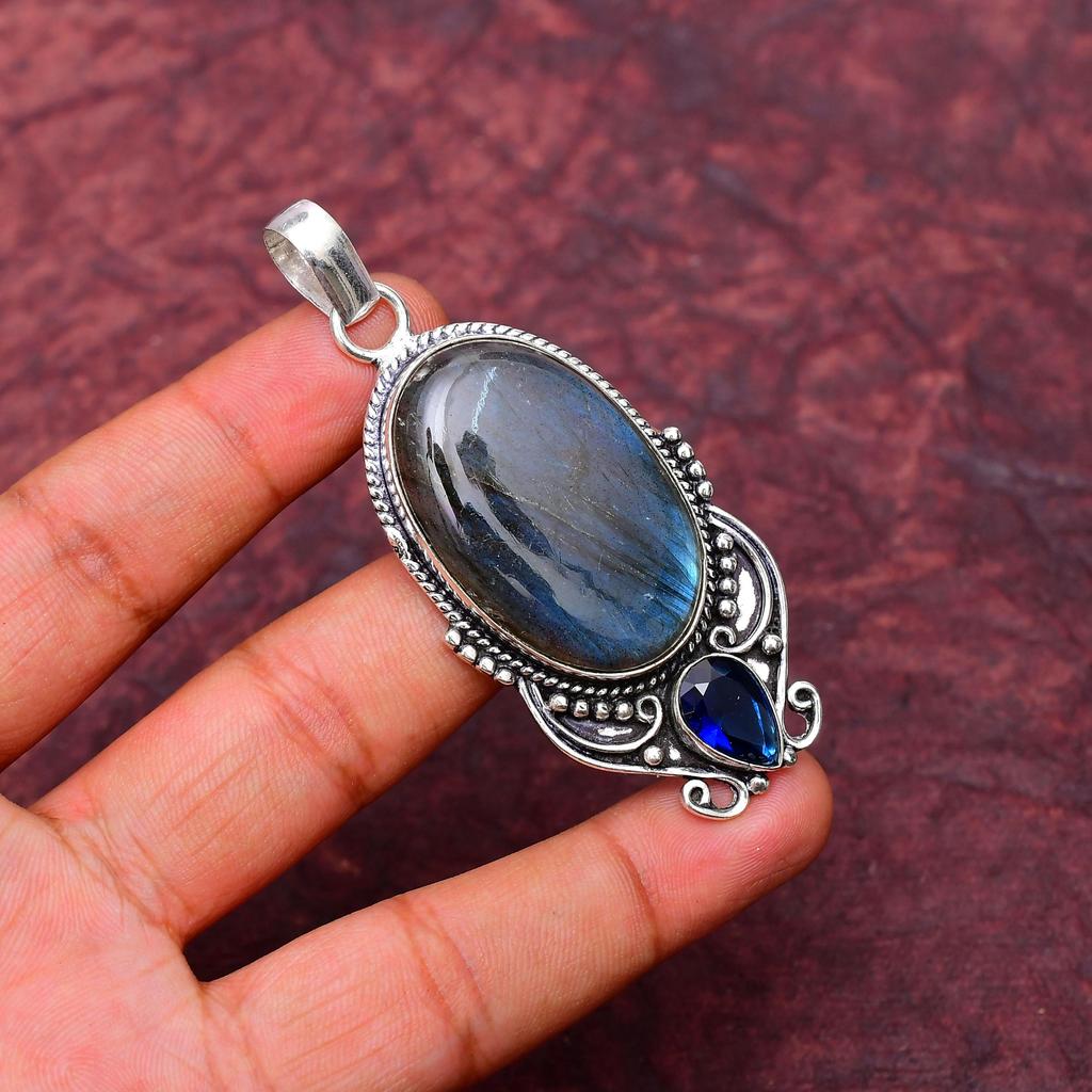 Awesome Labradorite Gemstone Pendant: 925 Sterling Silver Handmade Pendant Necklace Jewelry