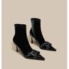 2025 New Woman Ankle Boot Pointed Toe High-heel Metal Stiletto Heels Leather Fashion Side Zipper Elegant Short Boot Women Shoes